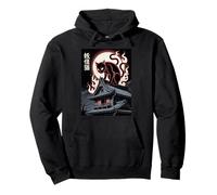 Yokai Cat Spirit Japanese Ghost with Flames Full Moon Pullover Hoodie