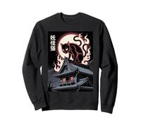 Yokai Cat Spirit Japanese Ghost with Flames Full Moon Sweatshirt