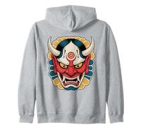 Yokai Oni Face Mask Devil Japanese Demon Tattoo Oni Mask Zip Hoodie