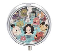 Yokai Onsen Bath pilldispenser with Mirror 3 Compartments Waterproof Pillcase for Purse Pocket Non-Slip Grip Travel Medicine Organizer Container Box for Vitamin Fish Oil Supplement