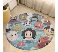 Yokai Onsen Welcome Door Mat Bathroom Non Slip Round Coral Velvet Entrance Mat Soft Absorbent Low Profile Rug for Bedroom Office Home Decor