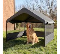 Yokaniwa Dog Tent House Outdoor Shade 4'x4'x3' Shelter for Large Medium Pets,Outside Sun Rain Waterproof Canopy with Three-Sided Breathable Mesh Windows,Livestock House with Ground Nails,Dark Gray