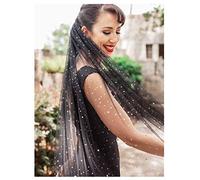 Yokawe Black Long Wedding Veil 1 Tier Star Wedding Veil Lace Bride Veils with Comb Black Wedding Headpiece Costume for Women, Black, 60 Inch (Pack of 1)