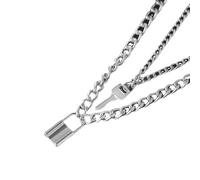 Yokawe Key Lock Pendant Necklace Retro Elegant Women with Stainless Steel Two-Layer Chain Exquisite Craftsmanship Personalized Neck Silver