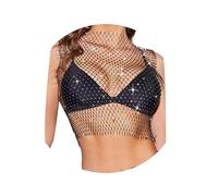 Yokawe Mesh Crystal Body Chain Black Sparkle Rhinestone Fishnet Tank Tops See Through Bikini Crop Top Nightclub Party Rave Festival Body Accessories Jewelry for Women and Girls, One Size, Fabric,