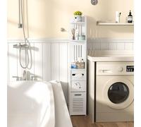 Yokawe Tall Narrow Storage Cabinet, 120cm x 20cm Narrow Toilet Paper Cabinet, Space-Saving Bathroom Organizer with Storage Shelves White