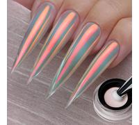 YOKEFELLOW GleamTap Cushion Aurora Chrome Nail Powder -Mermaid Aurora Effect,Nail Art Glitter Decoration for Home DIY Salon Manicure (GT111 Afterglow/Purple Blue with Coral Sheen)