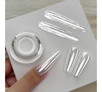 YOKEFELLOW GleamTap Cushion Shell Pearl White Chrome Nail Powder，Metallic Nail Powder, Mirror Metallic Effectfor Pigment Home DIY Salon Manicure (GT213 Shell Pearl ）