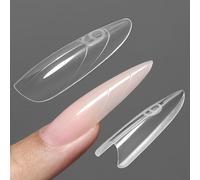 YOKEFELLOW Sandwich Nail Dual Forms -240Pcs Transparent Top & Bottom Design Nail Mold for Poly Builder Gel Extensions 15 Size (SMZ-Almond Round)