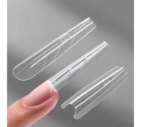 YOKEFELLOW Sandwich Nail Dual Forms -240Pcs Transparent Top & Bottom Design Nail Mold for Poly Builder Gel Extensions 15 Size (SMZ-Long Coffin)