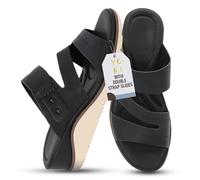 YOKI NOMI-12 Women’s Double Strap Slides - Open Toe Cushioned Footbed, Slip On Wedge Sandals for Women, Summer Style, Black, 8 UK
