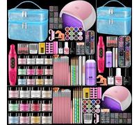 Yokilly Acrylic Nail Kit with Everything: 12 Colors Nail Acrylic Powders Liquid Set with Practice Finger Drill Lamp - Nail Starter Set for Beginners in Glitter Gift Bag for Women Salon Home (Blue)