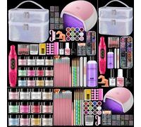 Yokilly Acrylic Nail Kit with Everything: 12 Colors Nail Acrylic Powders Liquid Set with Practice Finger Drill Lamp - Nail Starter Set for Beginners in Glitter Gift Bag for Women Salon Home (White)