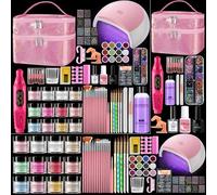 Yokilly Acrylic Nail Kit with Everything: 12 Colors Nail Acrylic Powders Liquid Set with Practice Finger Drill Lamp - Nail Starter Set for Beginners in Glitter Gift Bag for Women Salon Home (Pink)