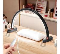 Yokilly Arc Half Moon Light: 16" Half Moon Light with Foldable Bracket for Desk Salon Table Use - No Flicker & Shadow-Free Desk Lamp with Stepless Brightness 3000-6500K for Manicurist Nail Tech