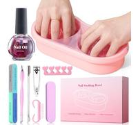 Yokilly Dual Nail Soak off Bowl: Acetone Acrylic Remover Kit - Soak Off Bowls for Gel Nail Polish Dip Powder Cuticle Remover - Nail Soaking Manicure Bowl with 15ml Rose Cuticle Oil for Salon Home