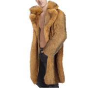 YokiMa Men's Faux fur Coat Long Hairy Lapel Outwear Thick Warm Jacket for Men Winter Parka Overcoat,Brown,XXXXLarge
