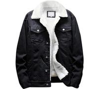 YoKima Men's Lapel Sherpa Fleece Lined Thicken Denim Jean Trucker Jacket Coats(Black Fleece White,X-Large)