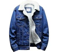 YoKima Men's Lapel Sherpa Fleece Lined Thicken Denim Jean Trucker Jacket Coats(Dark Blue Fleece White,Medium)