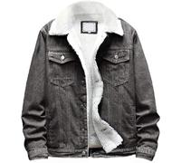 YoKima Men's Lapel Sherpa Fleece Lined Thicken Denim Jean Trucker Jacket Coats(Grey,X-Large)