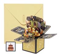 YOKIVE 1 Pcs 3D Birthday Card, 10th Fold Out Birthday Card with Envelope and Small Card for Birthday Party Anniversary Celebration Surprise Greeting Gift, Black Gold Tone