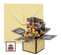 YOKIVE 1 Pcs 3D Birthday Card, 1st Fold Out Birthday Card with Envelope and Small Card for Birthday Party Anniversary Celebration Surprise Greeting Gift, Black Gold Tone