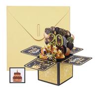 YOKIVE 1 Pcs 3D Birthday Card, 20th Fold Out Birthday Card with Envelope and Small Card for Birthday Party Anniversary Celebration Surprise Greeting Gift, Black Gold Tone