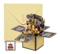 YOKIVE 1 Pcs 3D Birthday Card, 21st Fold Out Birthday Card with Envelope and Small Card for Birthday Party Anniversary Celebration Surprise Greeting Gift, Black Gold Tone