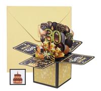 YOKIVE 1 Pcs 3D Birthday Card, 30th Fold Out Birthday Card with Envelope and Small Card for Birthday Party Anniversary Celebration Surprise Greeting Gift, Black Gold Tone