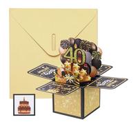 YOKIVE 1 Pcs 3D Birthday Card, 40th Fold Out Birthday Card with Envelope and Small Card for Birthday Party Anniversary Celebration Surprise Greeting Gift, Black Gold Tone