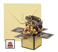 YOKIVE 1 Pcs 3D Birthday Card, 50th Fold Out Birthday Card with Envelope and Small Card for Birthday Party Anniversary Celebration Surprise Greeting Gift, Black Gold Tone