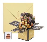 YOKIVE 1 Pcs 3D Birthday Card, 5th Fold Out Birthday Card with Envelope and Small Card for Birthday Party Anniversary Celebration Surprise Greeting Gift, Black Gold Tone