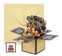 YOKIVE 1 Pcs 3D Birthday Card, 70th Fold Out Birthday Card with Envelope and Small Card for Birthday Party Anniversary Celebration Surprise Greeting Gift, Black Gold Tone