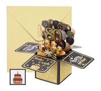 YOKIVE 1 Pcs 3D Birthday Card, 80th Fold Out Birthday Card with Envelope and Small Card for Birthday Party Anniversary Celebration Surprise Greeting Gift, Black Gold Tone