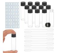 YOKIVE 12Pcs Glass Sample Vials, 12ml Clear Liquid Sample Vials Leak-Proof Storage Glass Bottles with Screw Caps Labels Droppers, Great for Lab, Essential Oil, Reagent (Clear)
