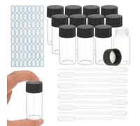 YOKIVE 12Pcs Glass Sample Vials, 20ml Clear Liquid Sample Vials Leak-Proof Storage Glass Bottles with Screw Caps Labels Droppers, Great for Lab, Essential Oil, Reagent (Clear)