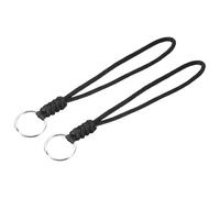 YOKIVE 2 Pcs Paracord Lanyard with Keyrings, Wrist Keychain Cord Metal Hooks Straps | Great for Home Keys, ID Cards, Badge Holders (Black, 8-Inch)