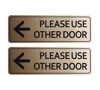 YOKIVE 2 Pcs Please Use Other Door Sign, ABS Plastic Self-Adhesive Use Other Door Sign Sticker with Arrow, Great for Business Office Entrance Stores(Brushed Gold, 9 x 3.-Inch)