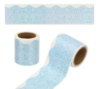 YOKIVE 2 Roll Scalloped Border Trim, 16.4Ft Wavy Line Bulletin Board Border for Bulletin Board Classroom Chalkboard Home Wall Office Decoration, Grain Light Blue