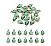 YOKIVE 20 Pcs Faceted Teardrop Rhinestone Gemstone Charms, Gold Plated Glass Crystal Dangle Pendants, Great for Necklace Earring Bracelet Pendant Jewelry DIY Craft(Green, 16 x 9mm)