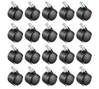 YOKIVE 20 Pcs Nylon Caster, Swivel Twin Wheel Threaded Stem Casters, Great for Cabinets Shelves Daily Use, (Black, M6x15mm)