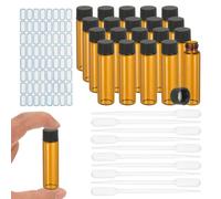 YOKIVE 20Pcs Glass Sample Vials, 12ml Clear Brown Liquid Sample Vials Leak-Proof Storage Glass Bottles with Screw Caps Labels Droppers, Great for Lab, Essential Oil, Reagent (Clear Brown)