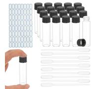 YOKIVE 20Pcs Glass Sample Vials, 12ml Clear Liquid Sample Vials Leak-Proof Storage Glass Bottles with Screw Caps Labels Droppers, Great for Lab, Essential Oil, Reagent (Clear)