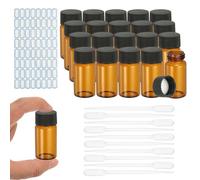YOKIVE 20Pcs Glass Sample Vials, 20ml Clear Brown Liquid Sample Vials Leak-Proof Storage Glass Bottles with Screw Caps Labels Droppers, Great for Lab, Essential Oil, Reagent (Clear Brown)