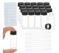 YOKIVE 20Pcs Glass Sample Vials, 30ml Clear Liquid Sample Vials Leak-Proof Storage Glass Bottles with Screw Caps Labels Droppers, Great for Lab, Essential Oil, Reagent (Clear)