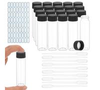 YOKIVE 20Pcs Glass Sample Vials, 40ml Clear Liquid Sample Vials Leak-Proof Storage Glass Bottles with Screw Caps Labels Droppers, Great for Lab, Essential Oil, Reagent (Clear)