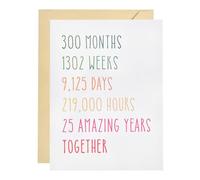 YOKIVE 25Th Anniversary Card, Funny Sweet Wedding Anniversary Cards with Kraft Paper Envelope Gift Perfect for Partner, Couples, Husband, Wife, Girlfriend, White