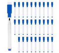 YOKIVE 30 Pcs Dry Erase Marker Pens, Pens with Eraser Cap Dark Blue Ink Fine Tip, Taking Notes, Great for Office/Home/Meeting Room (White)