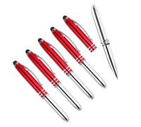 YOKIVE 5 Pcs Ballpoint Pen with Stylus Tip and LED Flashlight, 3 in 1 Black Ink Metal Shell Pen 1.0mm Pen Tip, Great for Touch Screen, Office, Home, Writing, Studio, Drawing(125mm, Red)