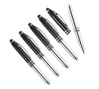 YOKIVE 5 Pcs Ballpoint Pen with Stylus Tip and LED Flashlight, 3 in 1 Black Ink Metal Stylus Pen 1.0mm Medium Point, Great for Touch Screens, Office (Black)